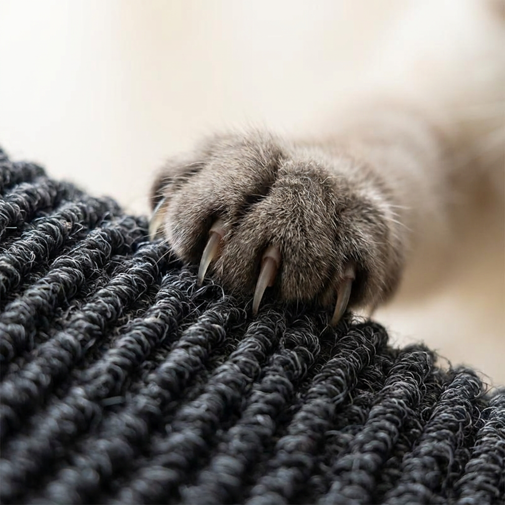 Close-up of a cat's claws in the scratch mat texture
