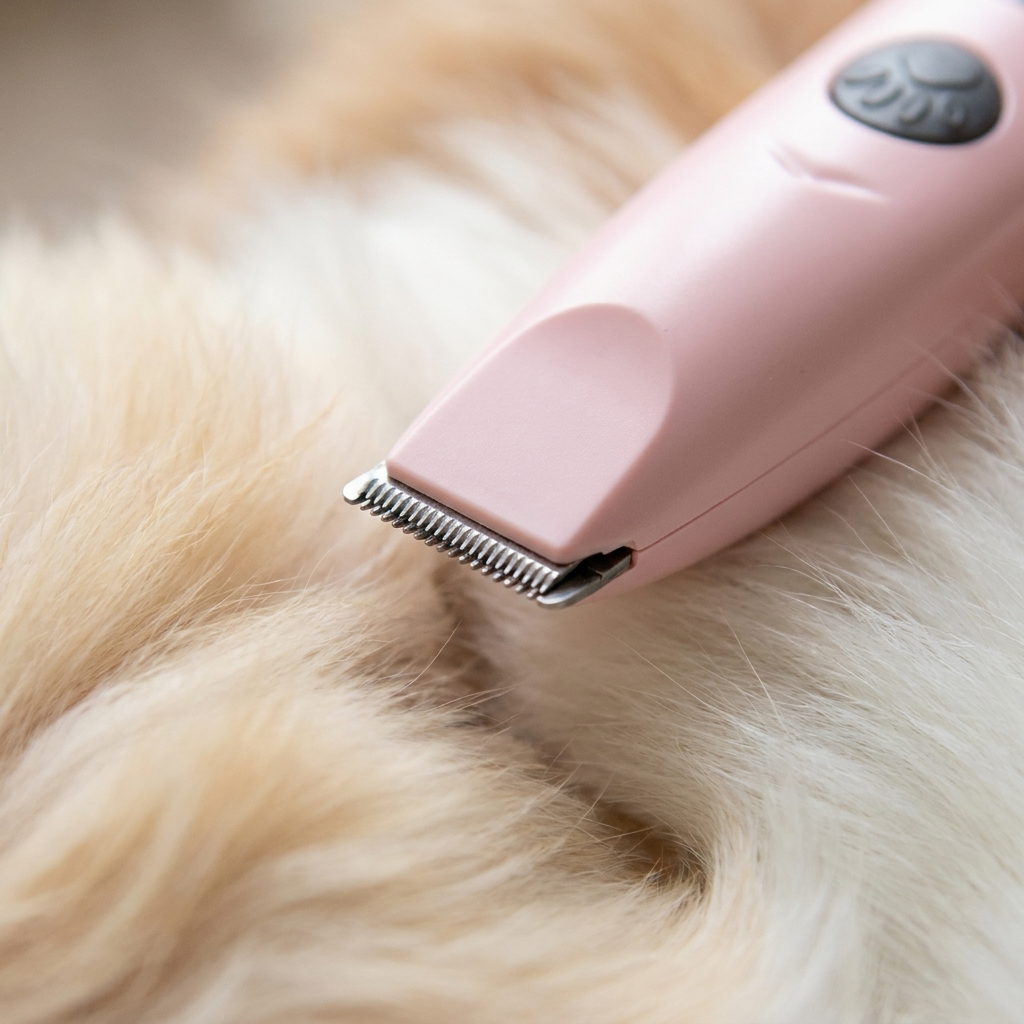 Close-up of the pink paw trimmer blade and LED display