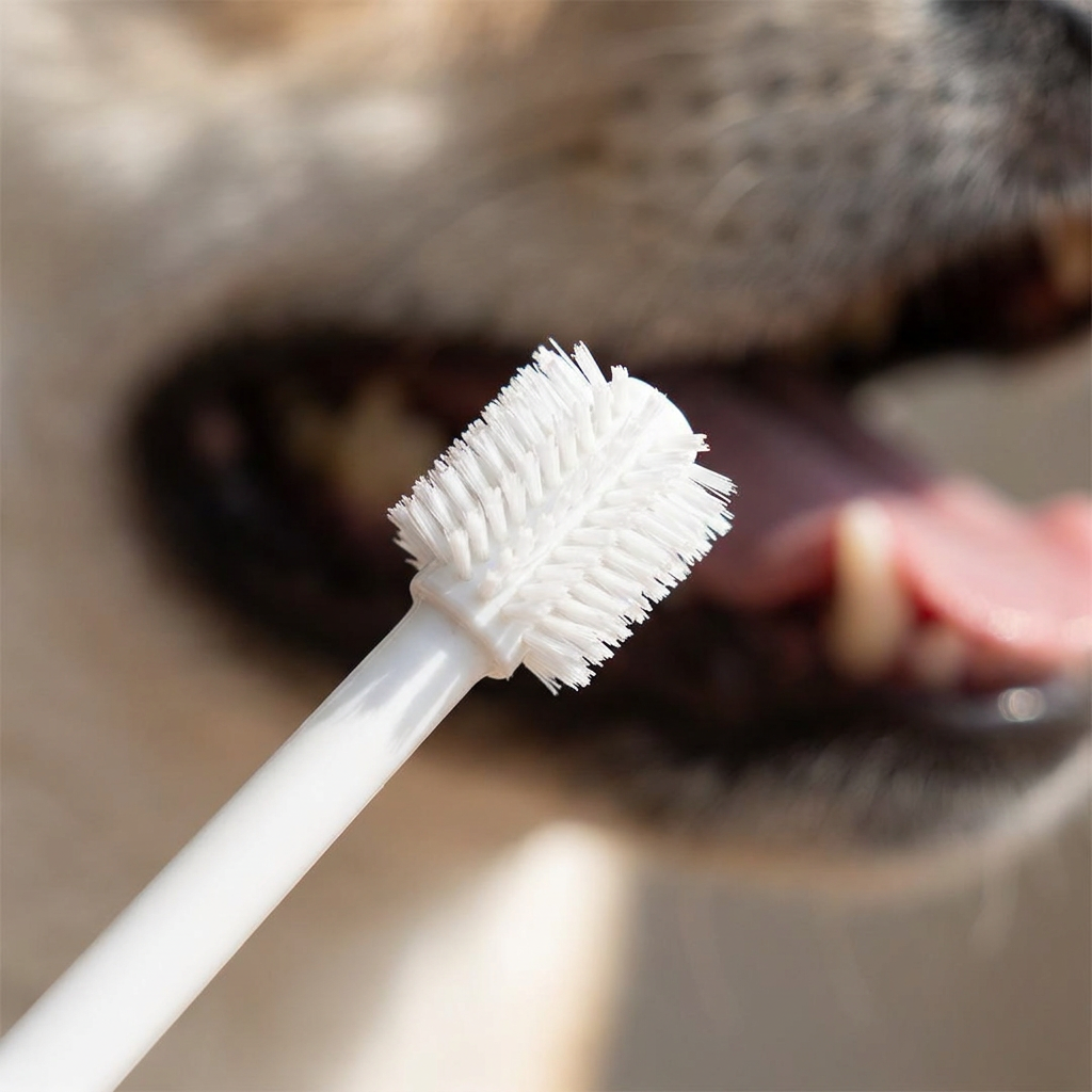 Close-up of the round 360-degree toothbrush bristle head