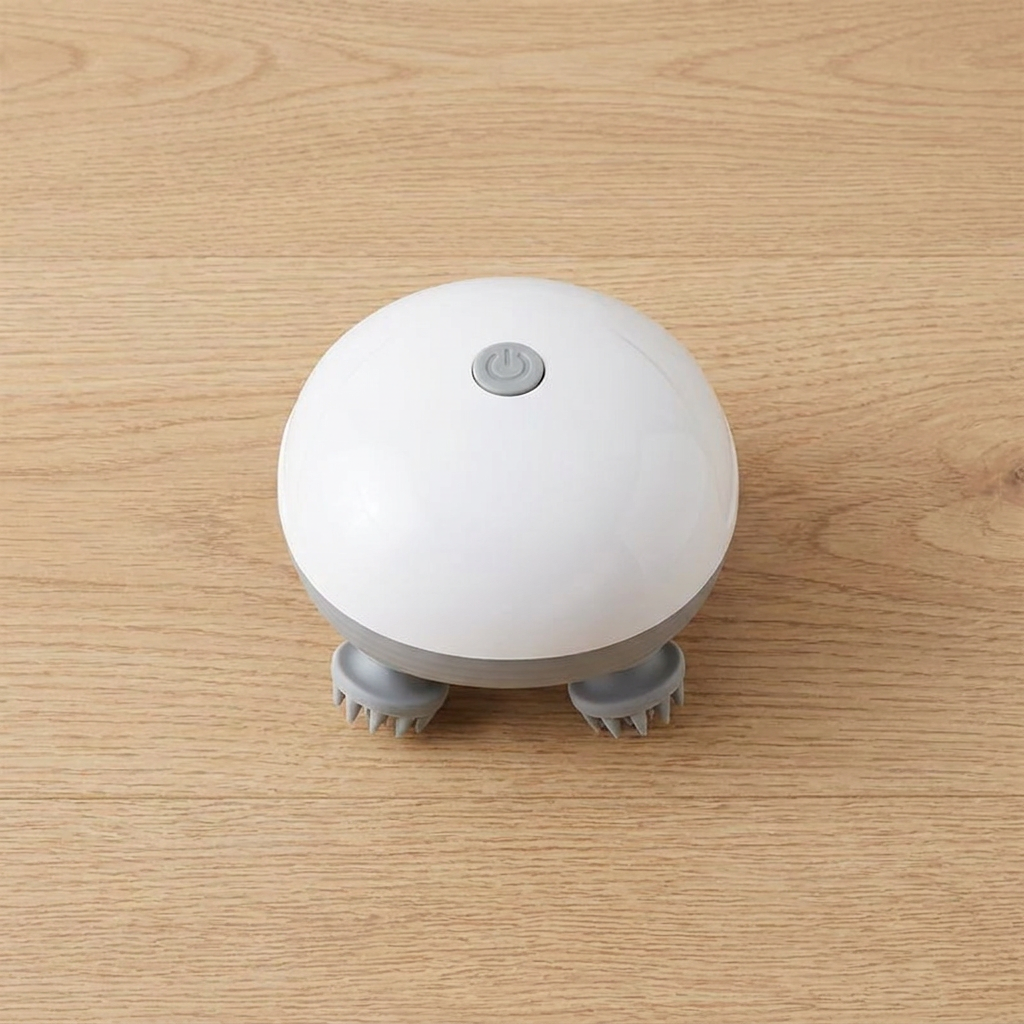 Flat lay of the white dome electric pet massager